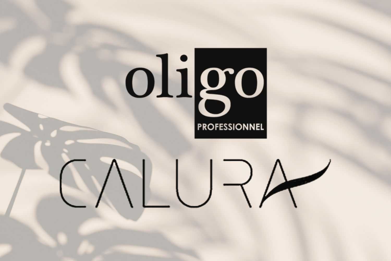 Oligo Professionnel and Calura logos on a light background with a leafy shadow pattern.